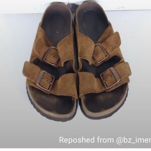 BIRKENSTOCK Women's Arizona EU39 US8 Narrow Mink Suede 2 Straps Slide Sandals